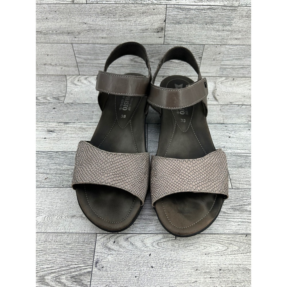 Mephisto Air-Relax Taupe Leather Snakeskin Wedge Sandals Women Size EU 38